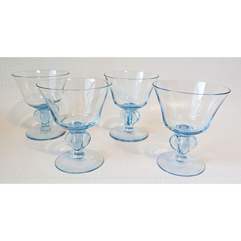 4 MCM Vintage Sweden Wine Glasses Ice Blue Skruf Drinkware Stemware Siegfried St